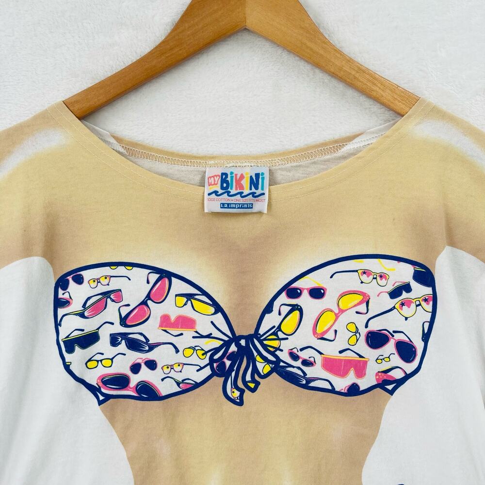 Vintage Bikini All Over Print Shirt Adult OSFA White Beach LA Prints Humor - Picture 2 of 11